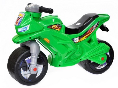 Мотоцикл-каталка 2-х колесный зеленый (муз.)