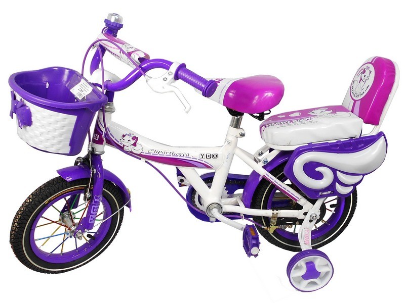 Велосипед  "12" двухколесный, с доп. колесами, 2 сиденья, передний и задний тормоз, корзина, звонок  15820-1