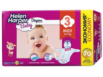 Детские подгузники Helen Harper Baby Midi (4-9 кг.) 70 шт.
