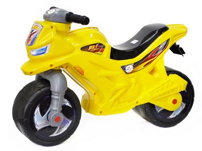 Мотоцикл-каталка 2-х колесный желтый (муз.)