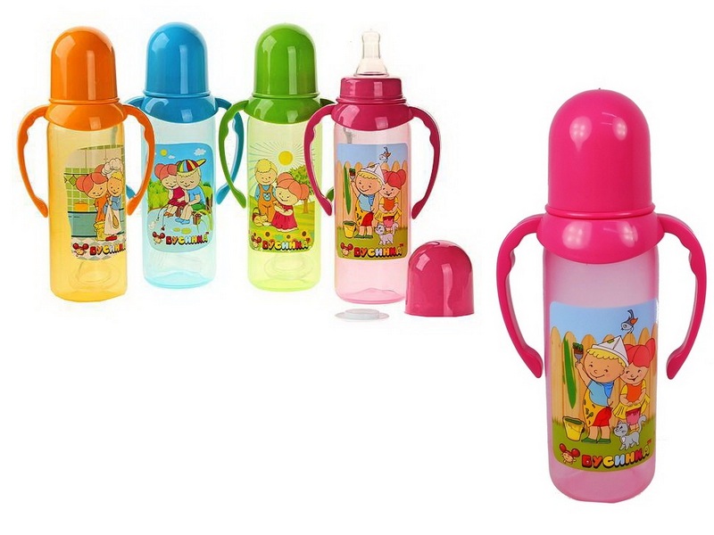 Бутылочка с ручками цветная 250 мл 1912