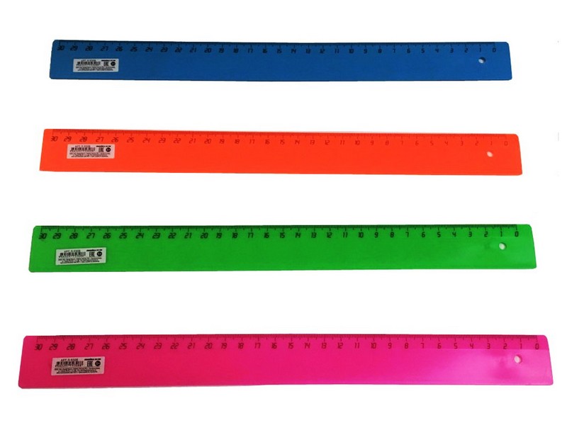 Линейка 30 см. ДЛЯ ЛЕВШЕЙ ЦВЕТНОЕ АССОРТИ (Л-9308)