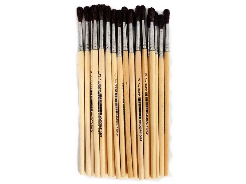 Кисть ПОНИ круглая №03 деревянная ручка в пакете кратно 25