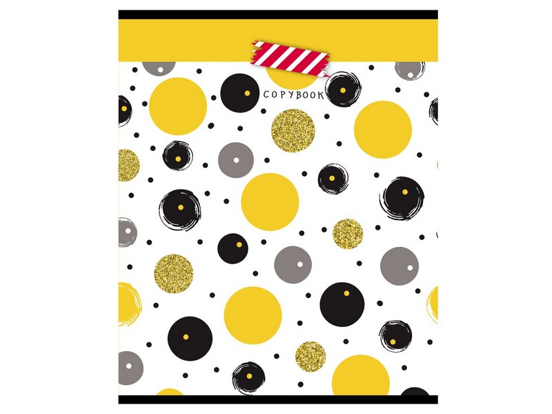 Тетрадь КЛЕТКА 48л. ЧЕРНО-ЖЕЛТЫЙ ОРНАМЕНТ (обл. цвет. мелов., глиттер)