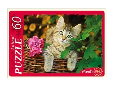 ПАЗЛЫ 60 элементов. КОТ В КОРЗИНЕ