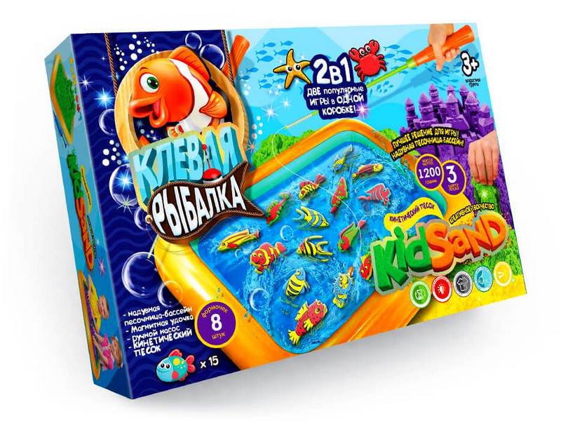 Настольная игра 2 в 1 "Клевая рыбалка и кинетический песок"