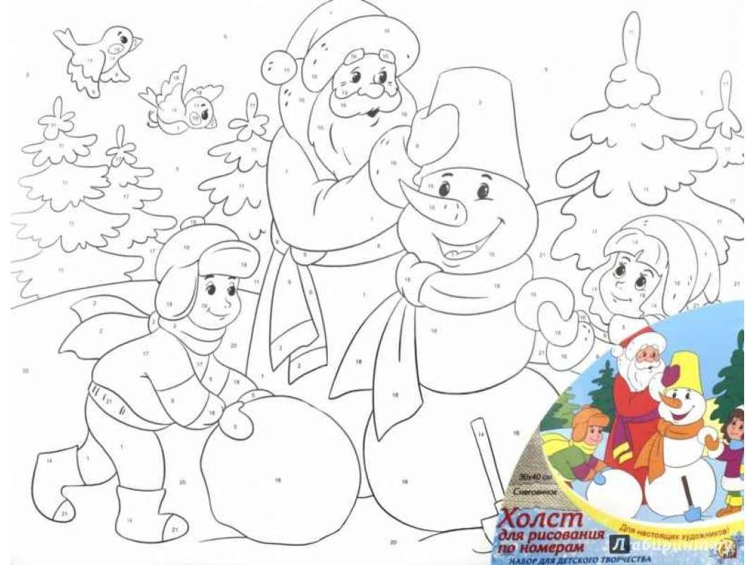 Холст с красками 30х40 см по номерам. СНЕГОВИЧОК