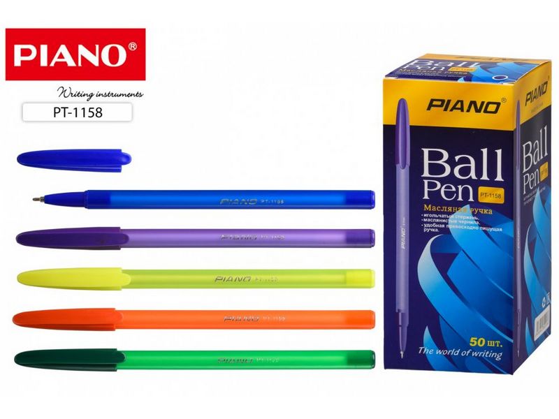 Ручка масляная "PIANO" цветной полупрозрачный корпус 0,7 мм СИНЯЯ (50шт/уп)