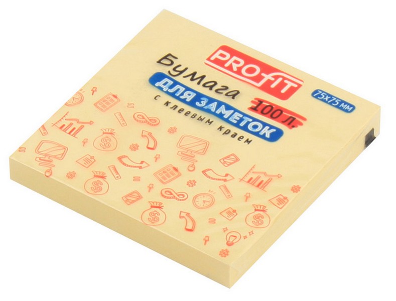 Бумага для заметок с клеевым краем ЖЕЛТАЯ 75*75 мм 100 л