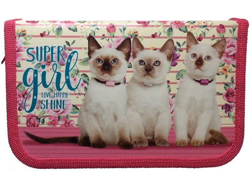 Пенал 1секц, большой, с отк.планкой ТРИ СИАМСКИХ КОТЕНКА (ПН-5888) (190х115) ламинир. картон