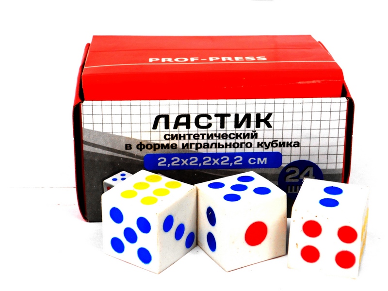 Ластик синтетич. каучук белый в форме игрального кубика ЛС-3353