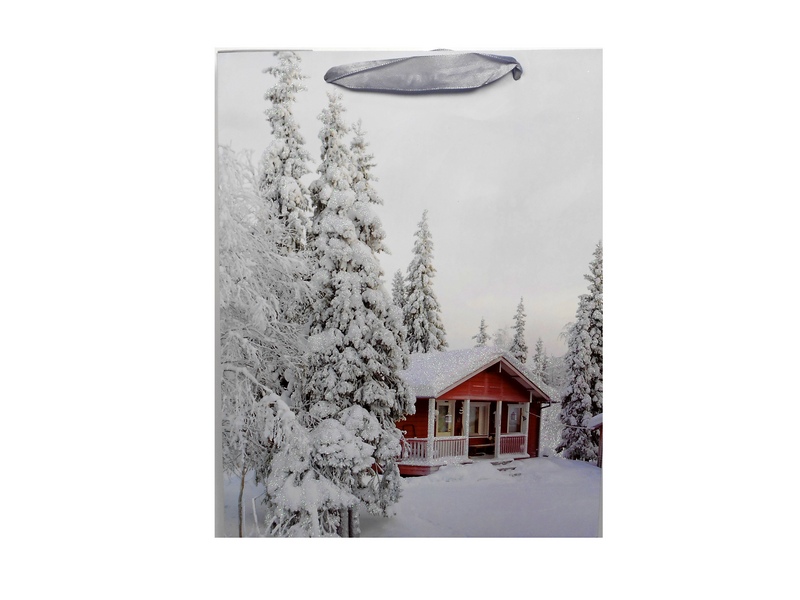 Пакет подарочный Снежный лес 32х26х12см (глянц. лам. и глиттером, 210г) ПП-0228