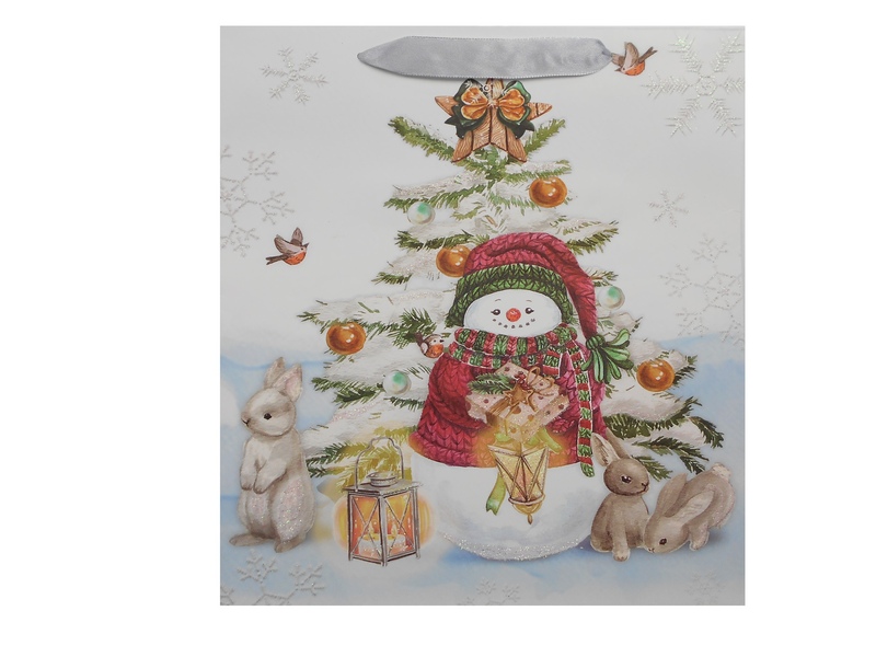 Пакет подарочный Милый снеговик 32х26х12см (глянц. лам. и глиттером, 210г) ПП-0235