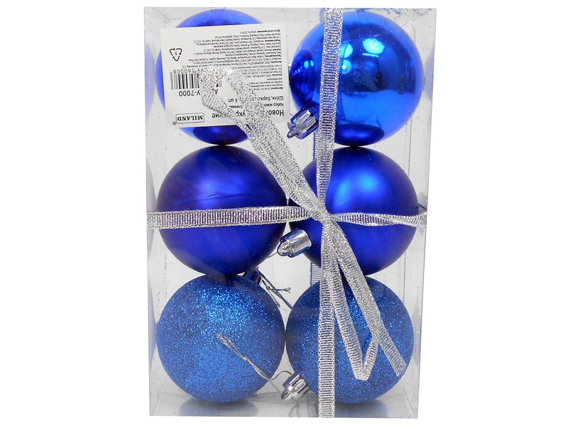 Набор синих ёлочных шаров "Шёлк, бархат, люрекс" (6 шт) НУ-7000