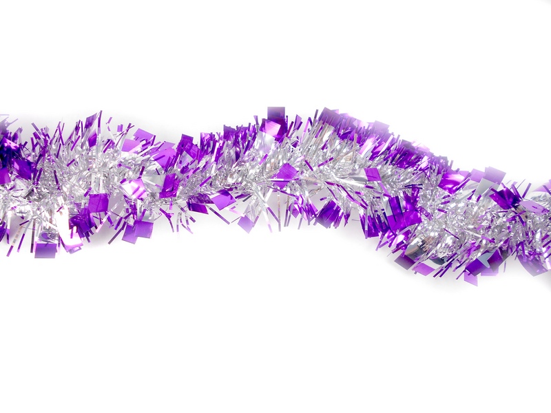 Мишура серебряная Иней (фиолетовые кончики) длина 2 м, d=5 см НУ-4837