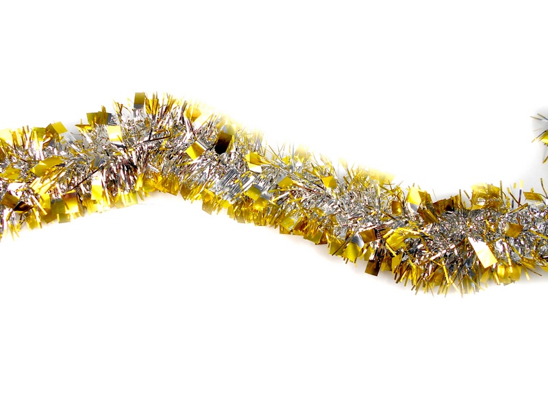 Мишура серебряная Иней (золотые кончики) длина 2 м, d=5 см НУ-4842