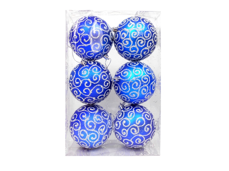 Набор ёлочных шаров Узоры 6 шт 10 см (синий) НУ-0417