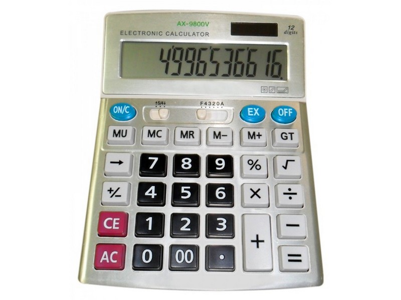 Калькулятор 12 разрядный, двойное питание 15*19 см AX-9800V