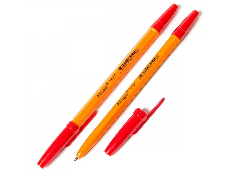 Ручка шариковая «ALINGAR» желтый корпус 1 мм КРАСНАЯ (50шт/уп)