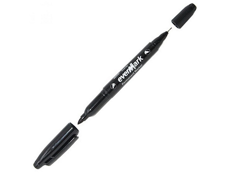 Купить оптом Маркер перманентный двухсторонний "BEIFA" тонкий+толстый ЧЕРНЫЙ (12шт/уп) в Луганске