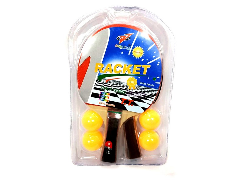 Набор для настольного тенниса (2 ракетки+4 мячика) 19*27 под слюдой 1381