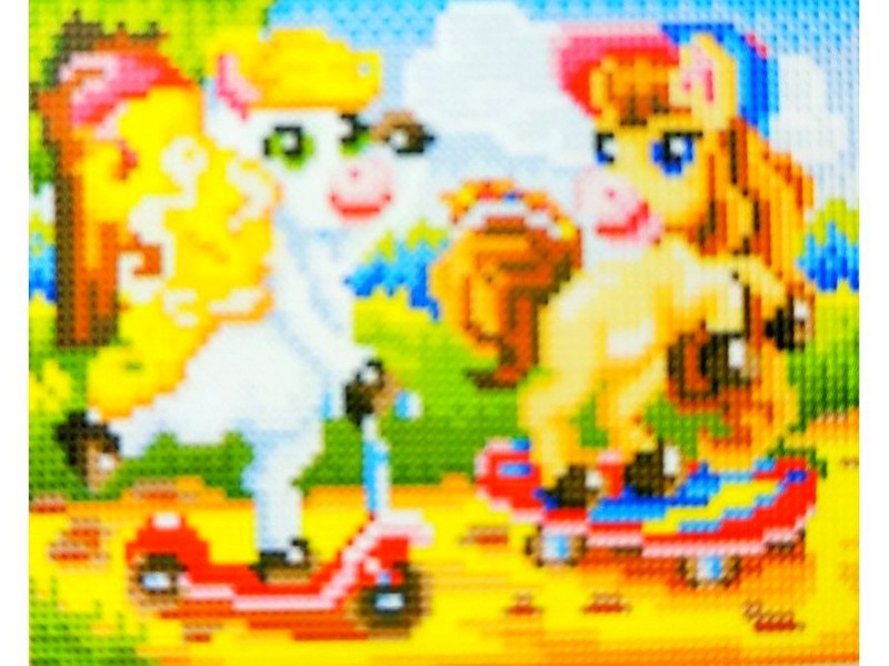 Алмазная мозаика 17х22 см ПОНИ НА СКЕЙТЕ (с подр., с полн. заполн., класс.)