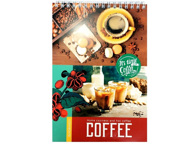 Блокнот А5 80л. КОФЕЙНЫЕ ЗЕРНА (гребень, цвет. мелов. обл.) Б80-5899