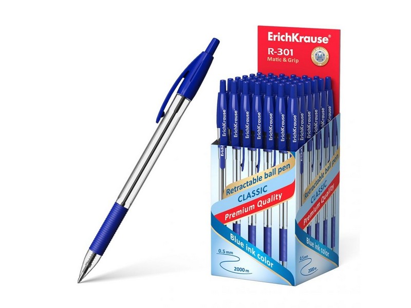 Ручка шар автом ErichKrause R-301 Classic Matic&Grip 1.0 синяя
