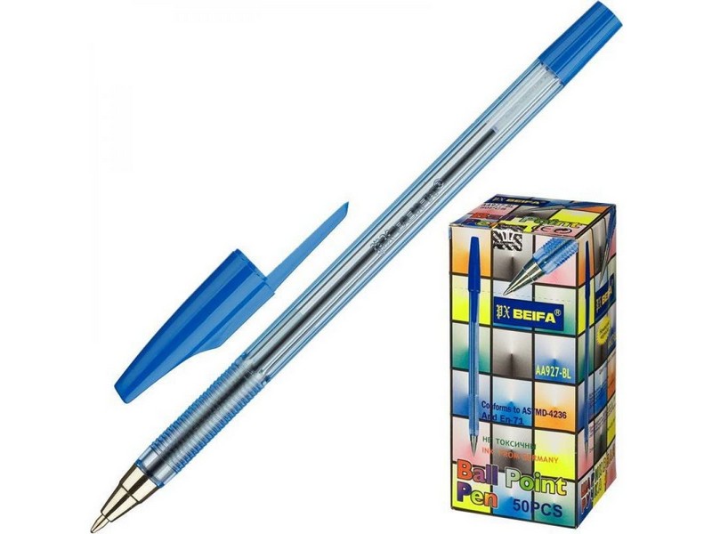 Ручка шариковая "BEIFA" прозрачный корпус 0,7 мм СИНЯЯ (50шт/уп)