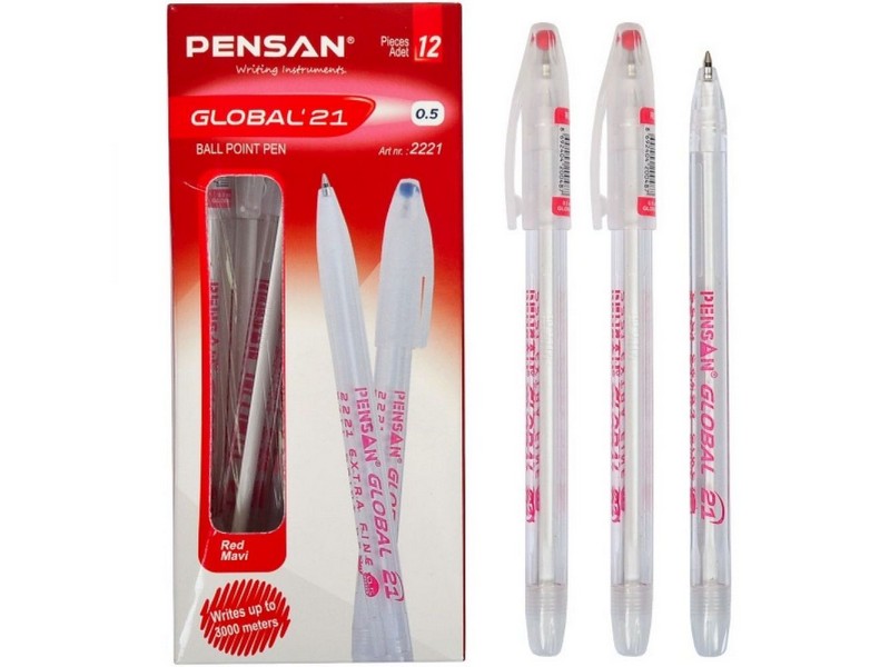 Ручка шариковая "PENSAN GLOBAL" (прозрачный корпус, 0,5 мм) КРАСНАЯ
