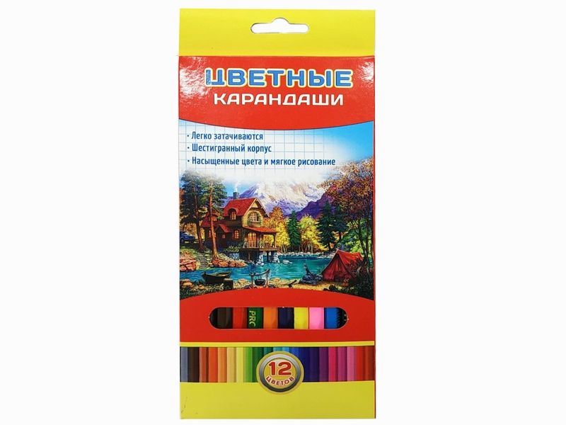 Карандаши цветные, гексаг. 12цв. ПЕЙЗАЖИ гриф.d=2,8 мм, в карт. коробке (К-7023)