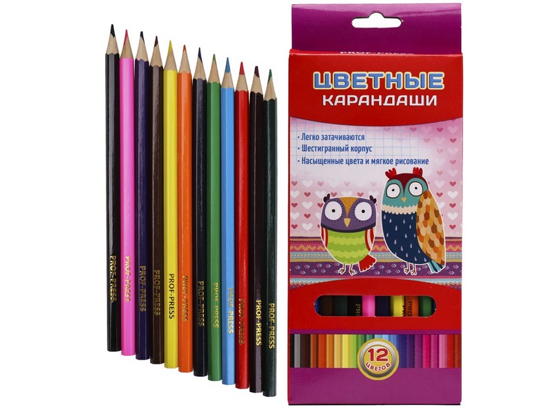 Карандаши цветные гексаг. 12цв. СОВЫ (гриф.d=2,8 мм) К-7025