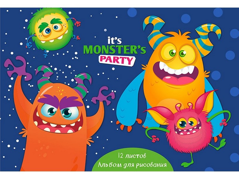 Альбом для рисования А4 12л. ВЕЧЕРИНКА МОНСТРОВ (скрепка, мелов. обл., офсет) 12-5319