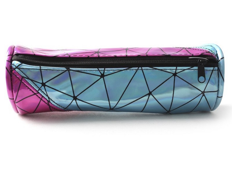 Пенал-тубус БЛЕСТЯЩАЯ ГЕОМЕТРИЯ голубой и малиновый 20*7*7 см (ПВХ) ПН-6842