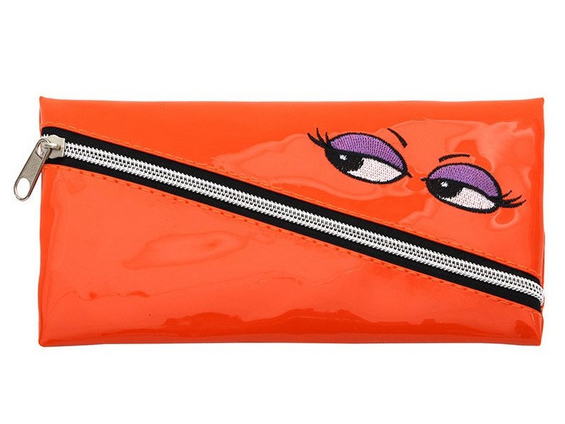 Купить оптом Пенал-косметичка ОРАНЖЕВЫЙ СМАЙЛ диагональная молния, лак, вышивка (ПМ-6288) в Луганске