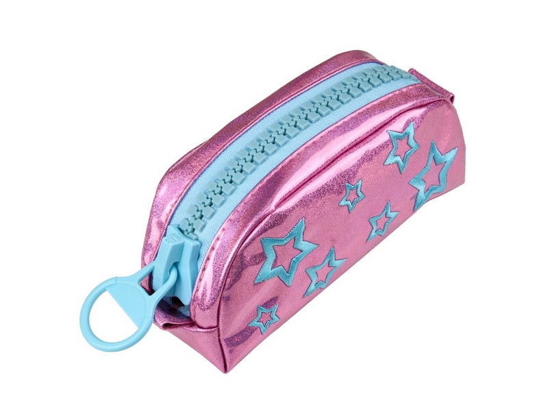 Пенал-косметичка РОЗОВЫЙ. ГОЛУБЫЕ ЗВЕЗДЫ 20*9*7 см (ПВХ, тракторная молния, перламутр) ПМ-6287