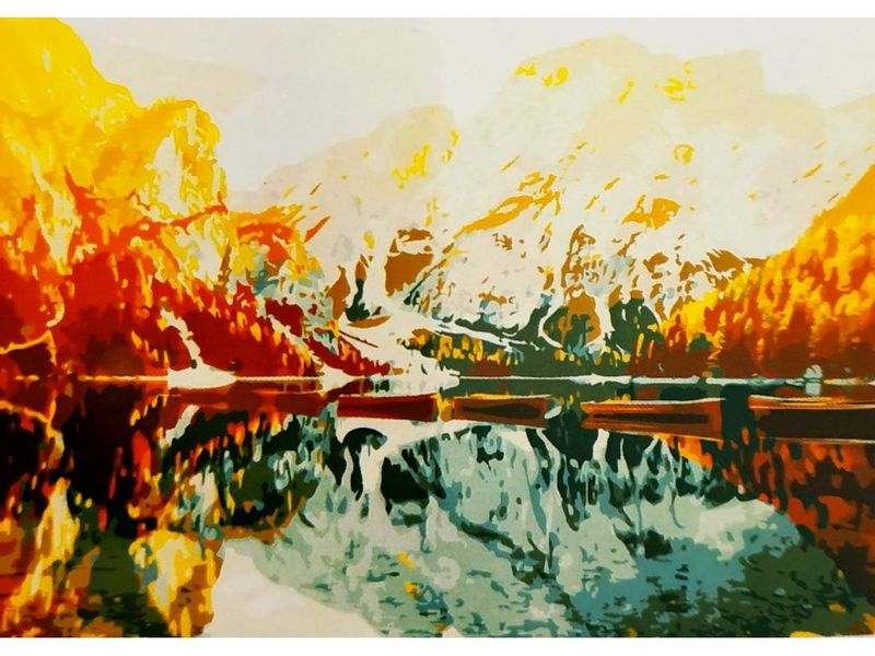 Купить оптом Холст с красками 40х50 см по номерам. ОЗЕРО У ЗАСНЕЖЕННЫХ ГОР в Луганске