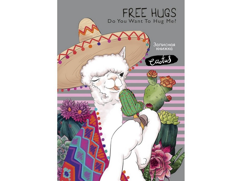 ЗАПИСНАЯ КНИЖКА А6 64л. ЛАМА И КАКТУСЫ (глянц. лам., серебро) К64-5971