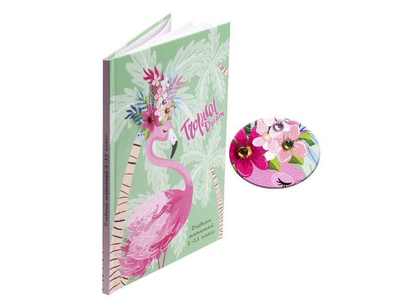 Дневник школьный универсал. 40л. ФЛАМИНГО В МЕЧТАХ (7БЦ, стразы, глянц. лам.) Д48-6748