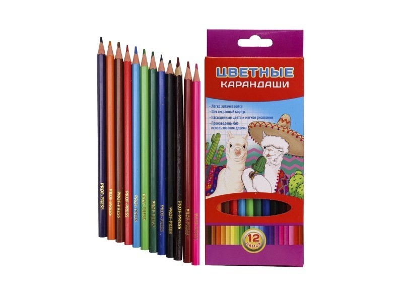 Карандаши цветные 2М гексаг. 12цв. МИЛЫЕ ЛАМЫ (гриф.d=2,65мм) К-7122