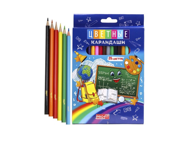 Карандаши цветные гексаг. 18цв. СНОВА ЗА УРОКИ (гриф.d=2,65мм) К-7061