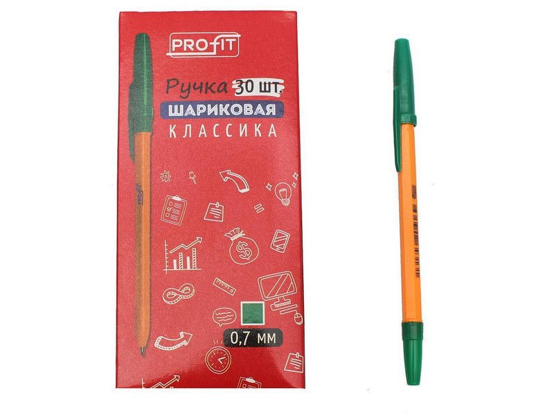 Ручка шариковая "КЛАССИКА" ЗЕЛЕНАЯ d=0,7, оранжевый корпус (30шт/уп.) РШ-3328