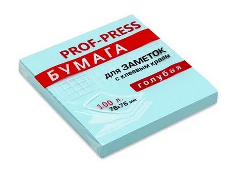 Бумага для заметок с клеевым краем ГОЛУБАЯ 76х76 мм, 100л ЗБ-1554