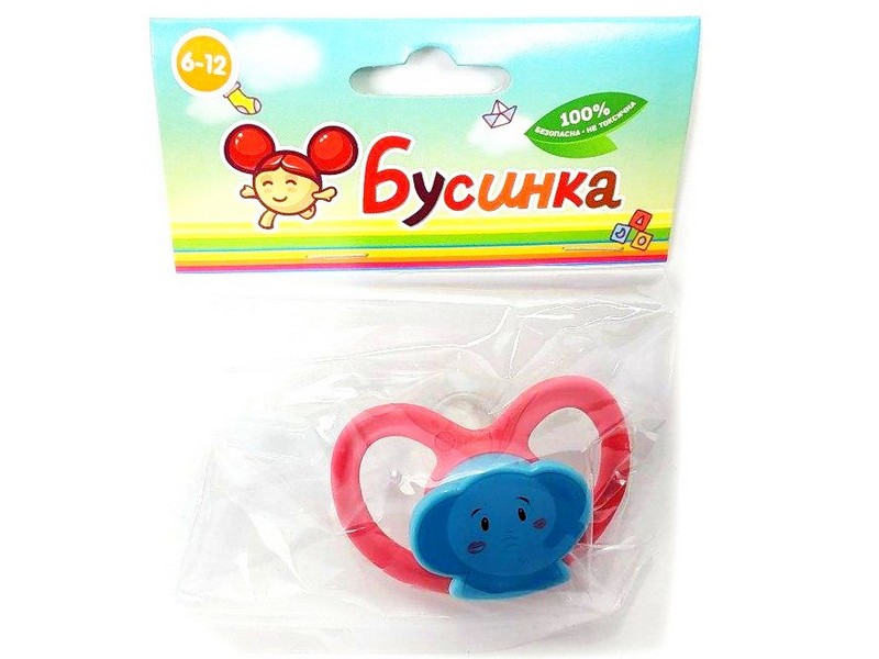Пустышка "Животные" (6-12) с кольцом, соска силиконовая с прикусом 425БУС6-12