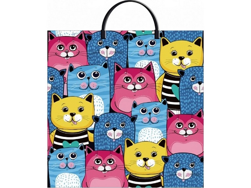 Купить оптом Пакет полиэтиленовый с пластиковой ручкой «КОШАЧЬЯ КОМПАНИЯ» 36*37см в Луганске