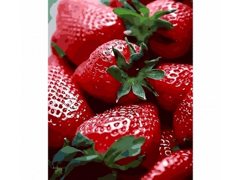 Холст с красками 30х40 см по номерам. СВЕЖАЯ КЛУБНИКА