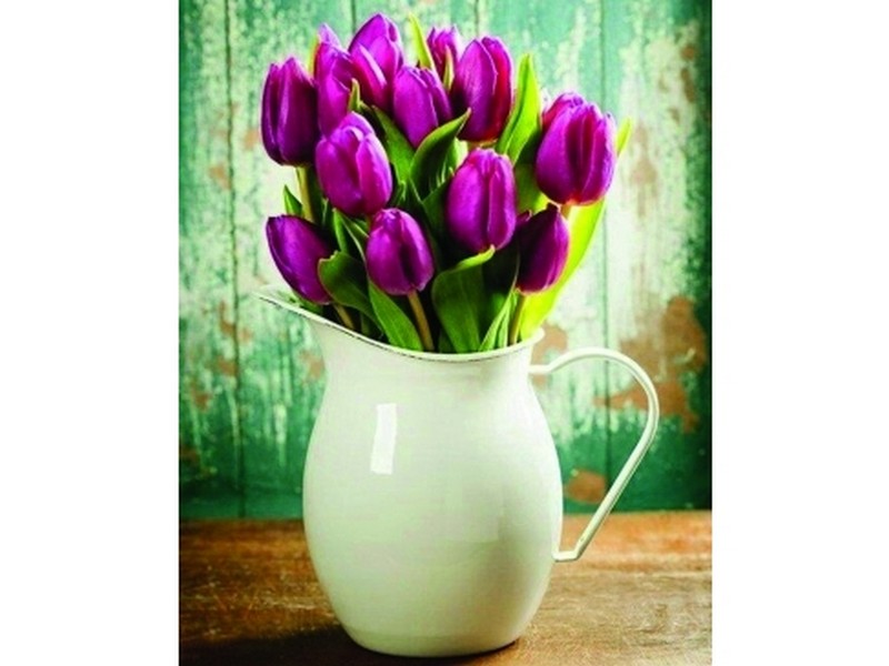 Холст с красками 30х40 см по номерам. БУКЕТ ТЮЛЬПАНОВ В БЕЛОМ КУВШИНЕ