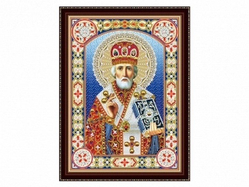 Алмазная мозаика 30х40 см ИКОНА НИКОЛАЯ ЧУДОТВОРЦА № 3 (с подр., c част. заполн., блест.)