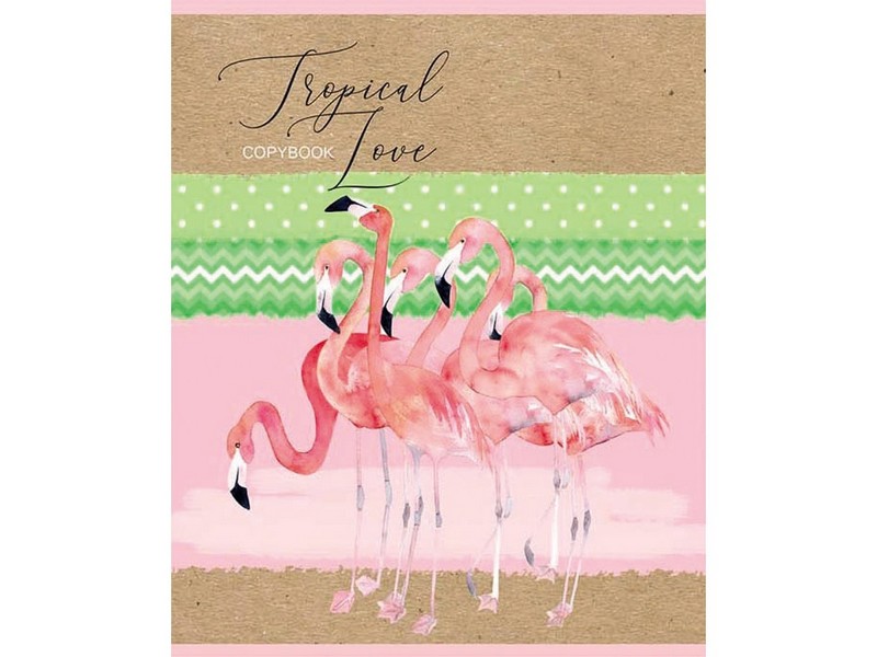 Тетрадь КЛЕТКА 48л. РОЗОВЫЕ ФЛАМИНГО-4 (обл. крафт)