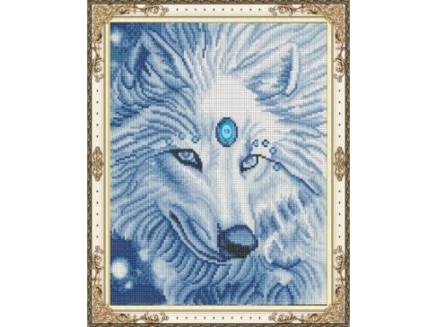 Алмазная мозаика "Белый волк" (40х50 см, с подр., с полн. заполн., камни разн. форм) WK002